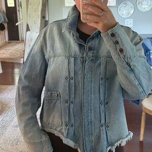 Free People Light Blue Distressed Jean Jacket
